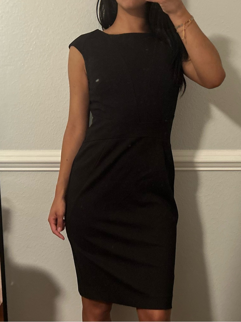 Ann Taylor Black Cap-Sleeve Sheath Midi Dress